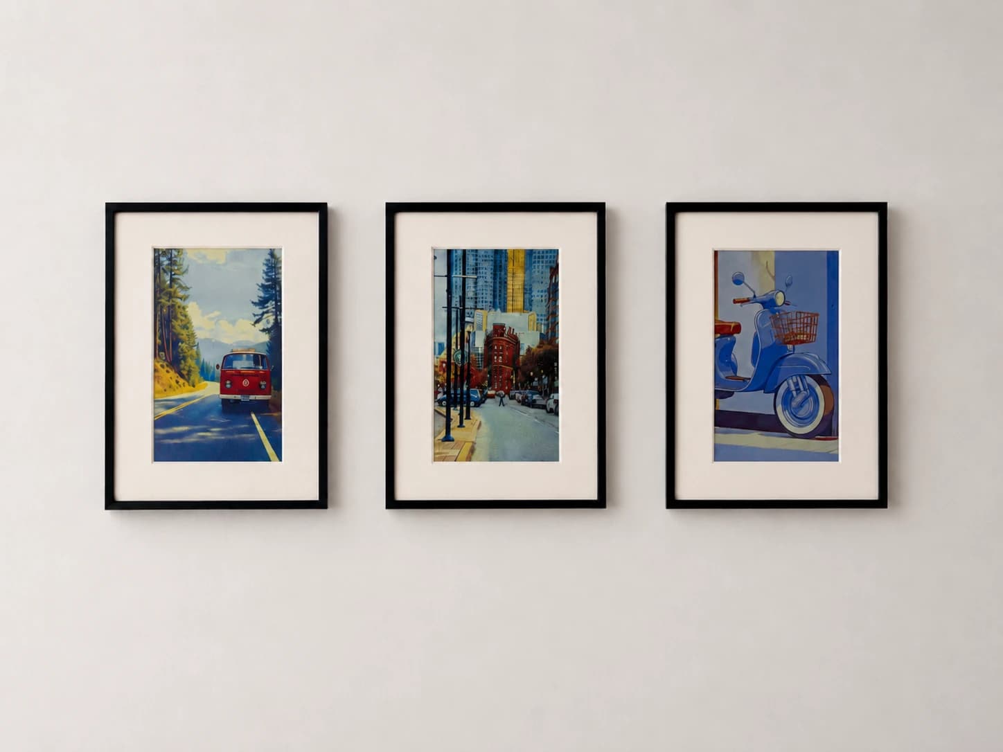 Three black metal MelonFrames on a wall